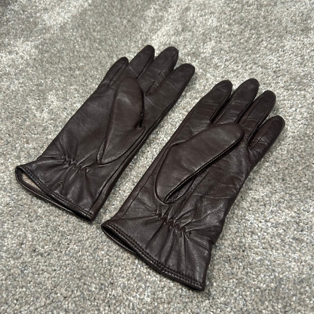 Charter Club Womens Dark Brown Leather Gloves Knit Lined Size Large - Picture 4 of 6